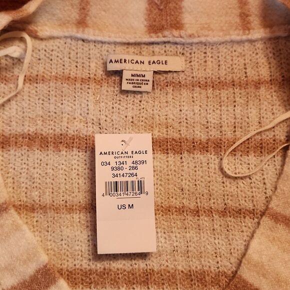 American Eagle Oversized Cropped Bell Sleeve Cardigan Medium, White Pink Stripes - Picture 6 of 10